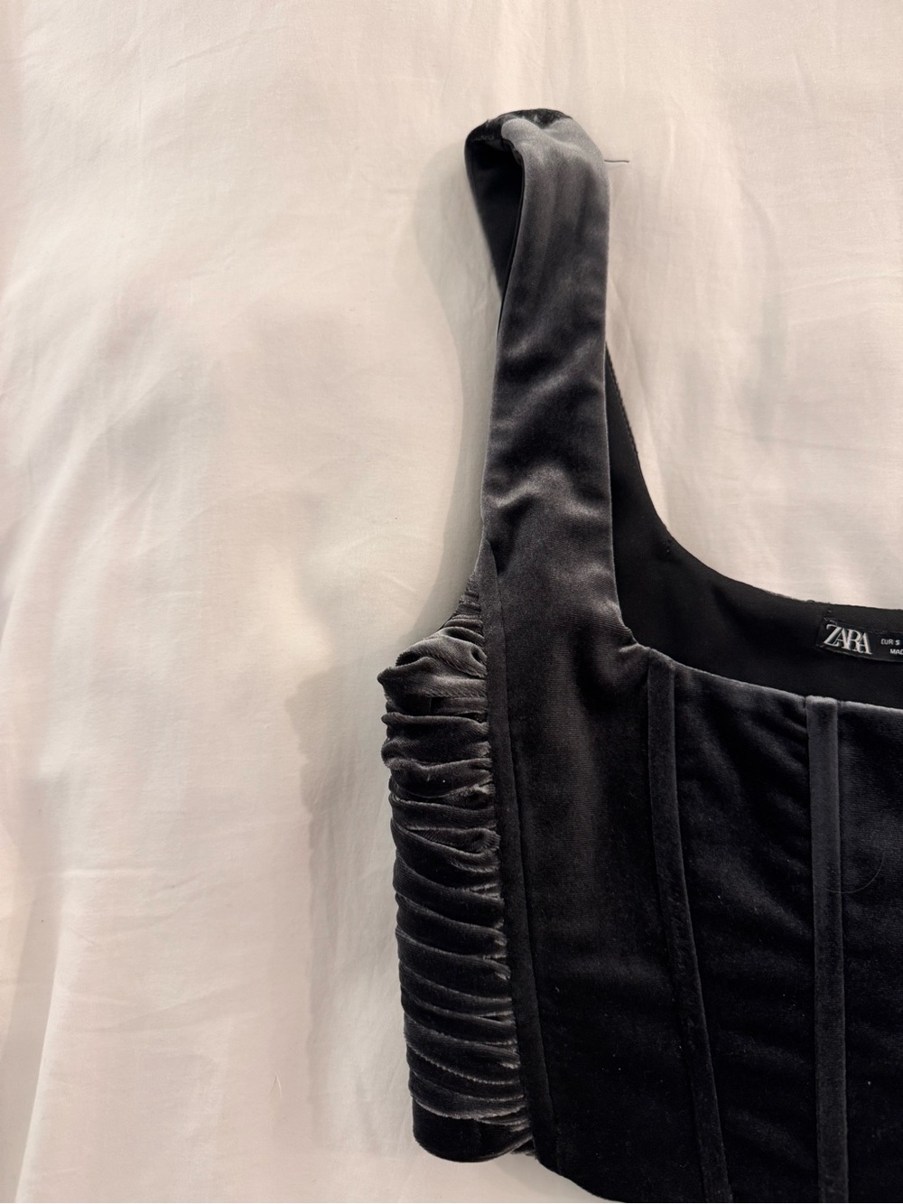 ZARA Black Velvet Structured Bustier Top SIZE small